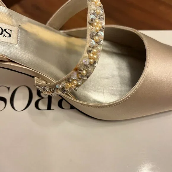 VINTAGE Caparros Evening Bridal Champagne Silk/Satin Slingbacks - 8M - Picture 12 of 13